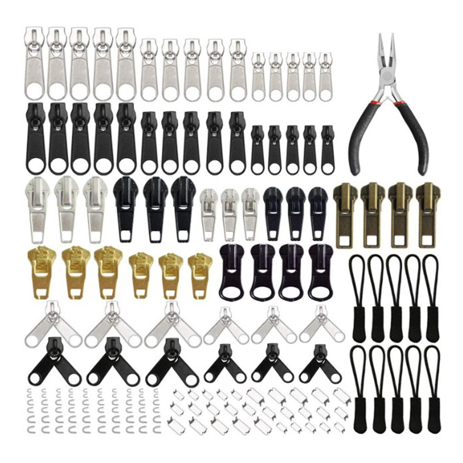 169Pcs Zipper Repair Kit Zipper Replacement Zipper Pull Kit with Zipper Install Pliers Tool and Zipper Extension Pulls
