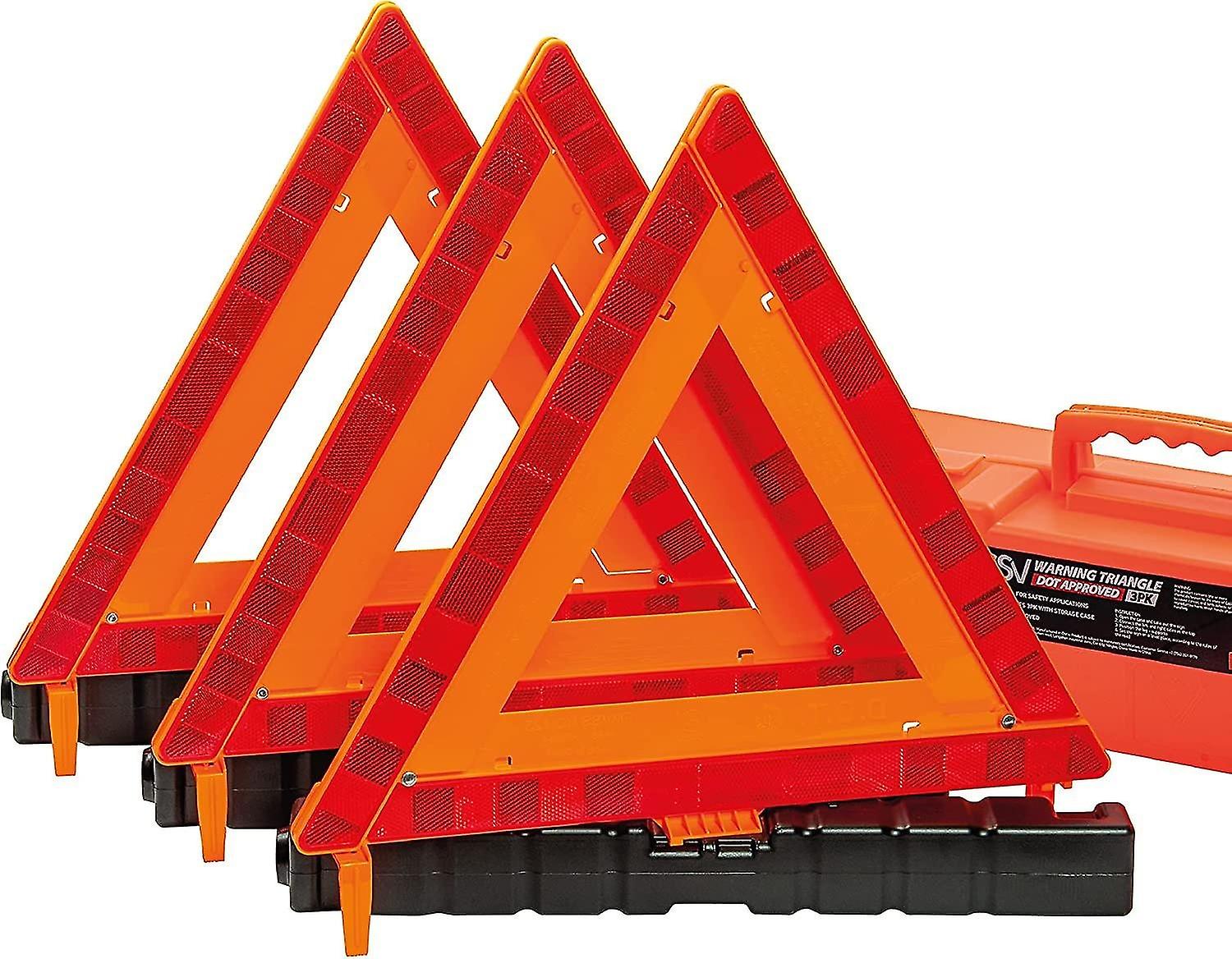 Standard Warning Triangle, Point Approved Safety Triangle, 3-Pack, Reflective Triangle with Heavy Ba