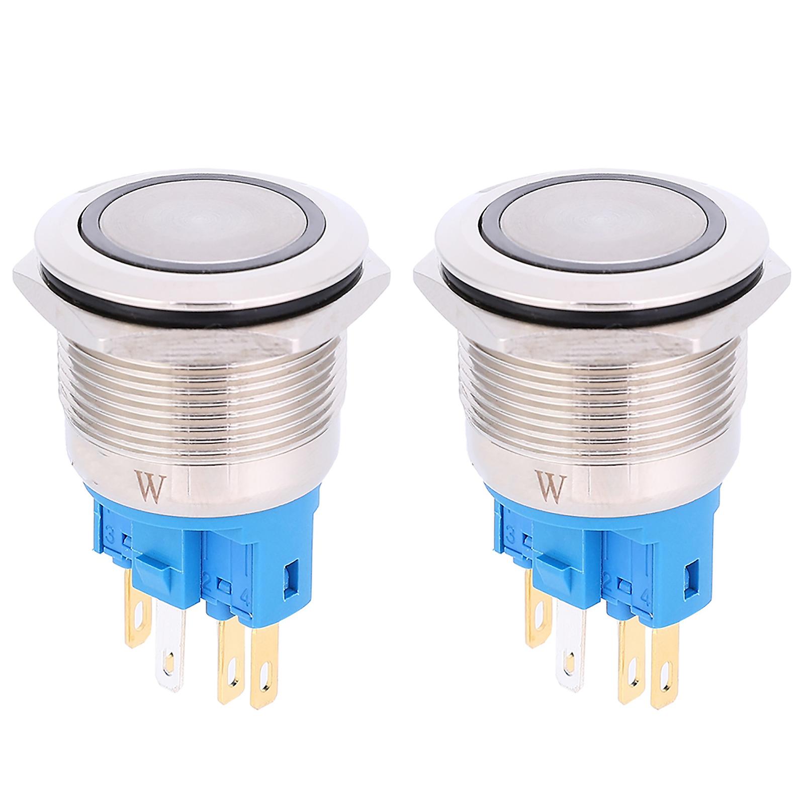 2Pcs White 22mm Ring Self-Locking Push Button Switch - DC12-24V, IP65, 6-Pin
