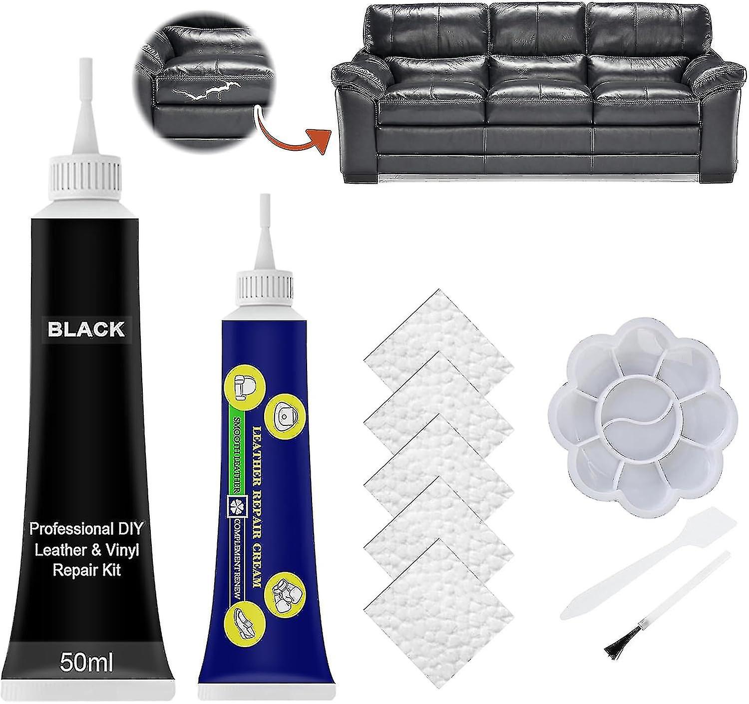طقم إصلاح الجلود ، مجموعة إصلاح الجلود أسود ، جلد سائل ، للأريكة ، مقعد السيارة ، سترة ، حزام ، خدوش ، ثقوب ، ارتداء