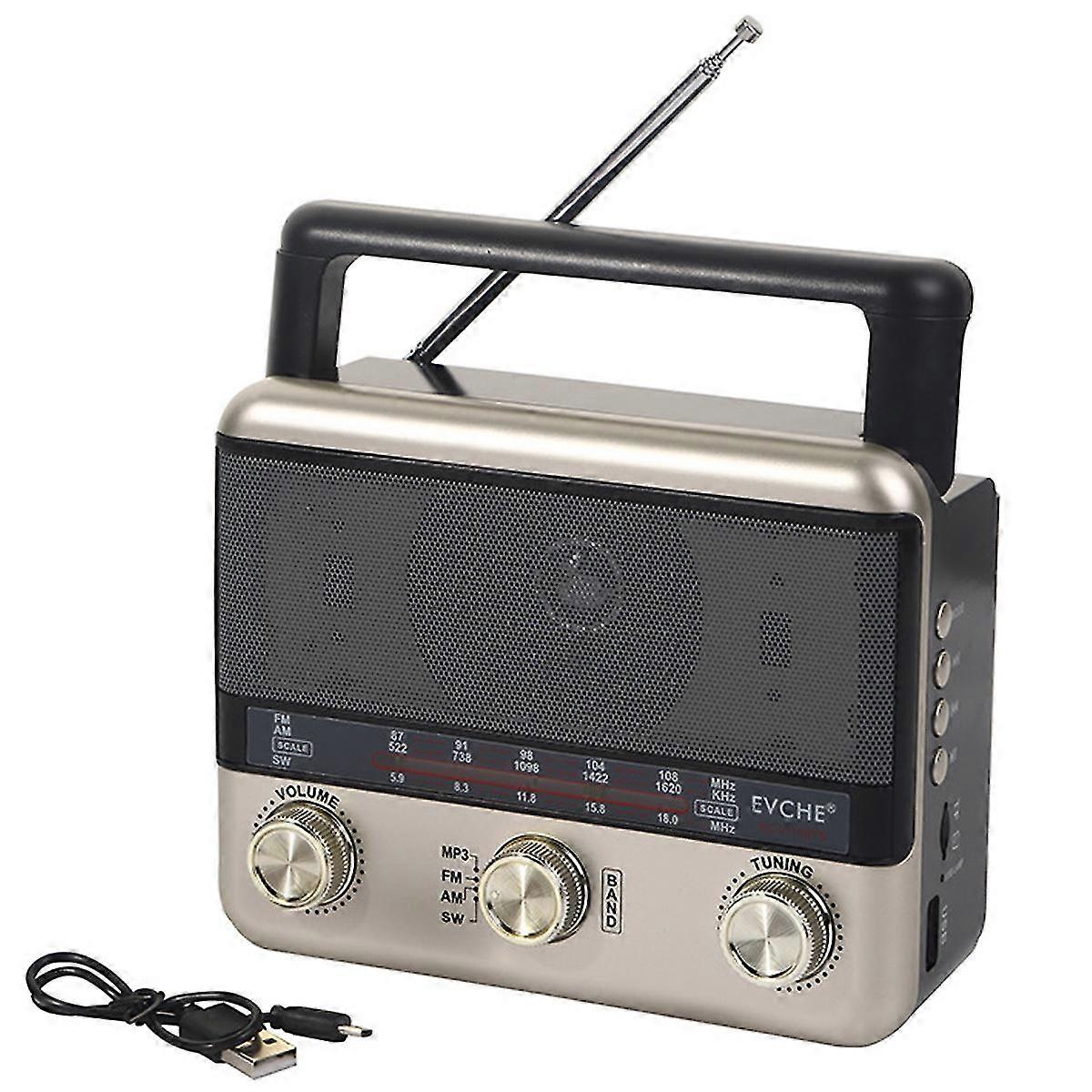 Rechargeable Solar Radio, Multifunctional Solar Radio Retro Radio Portable Am Fm Radio With Bluetooth Speaker,  Tf Card Usb Disk Player ft