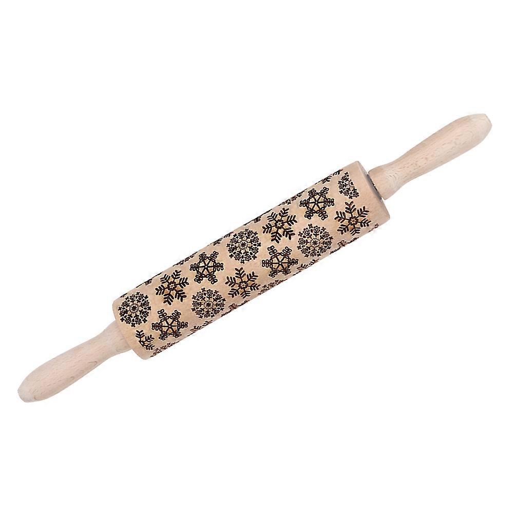 Kitchen Rolling Pin Bread Cookies Dough Roller with Snowflake Carving Pattern Fondant Tools