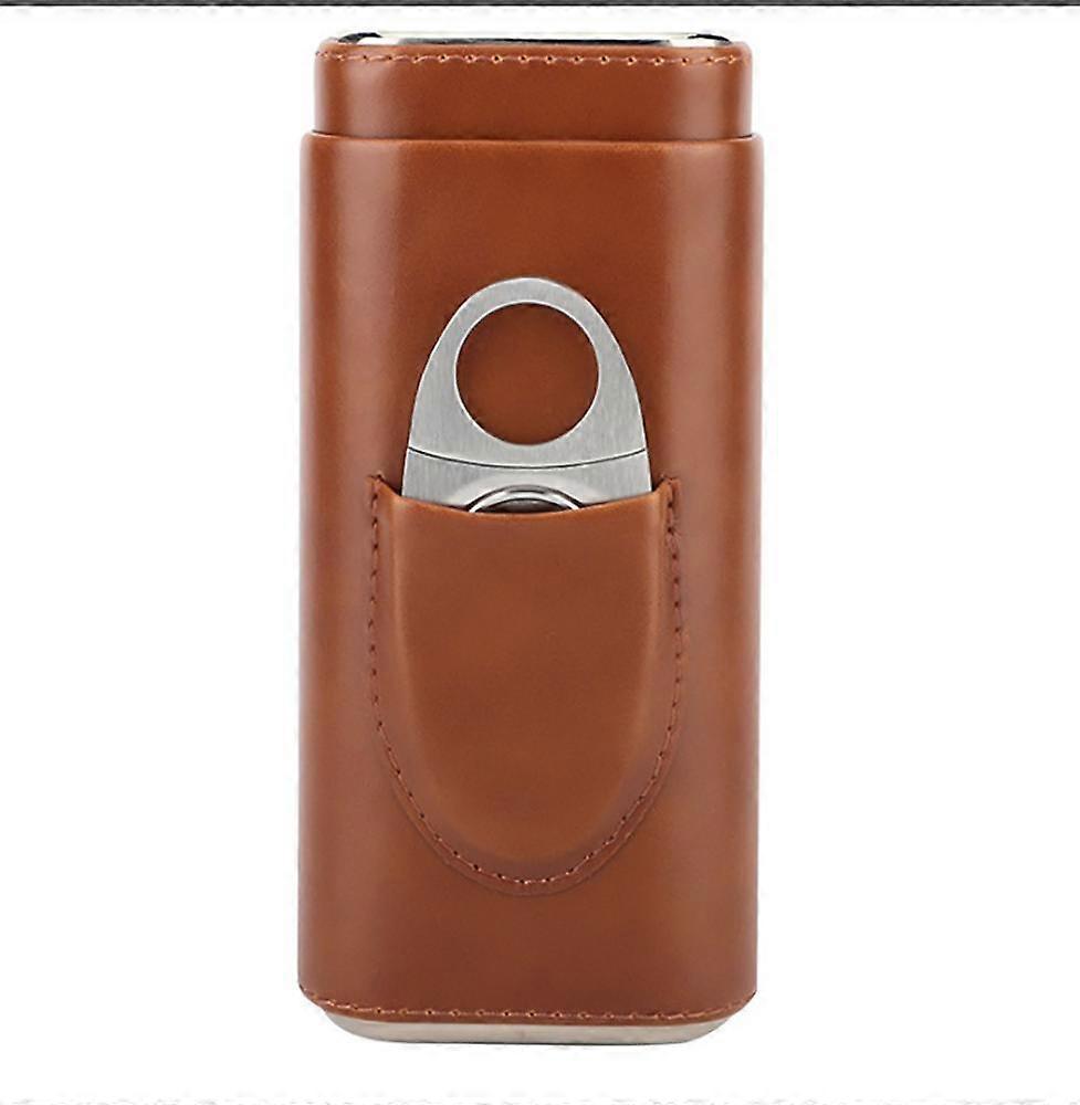 Leather humidor that can hold 3 cigars, portable humidor with cigar cutter