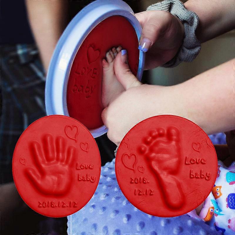 2pcs Soft Clay DIY Newborn Baby Souvenirs Hand Print Footprint Non-toxic Clay Kit Casting Parent-child Hand Ink Pad Fingerprint Toys red