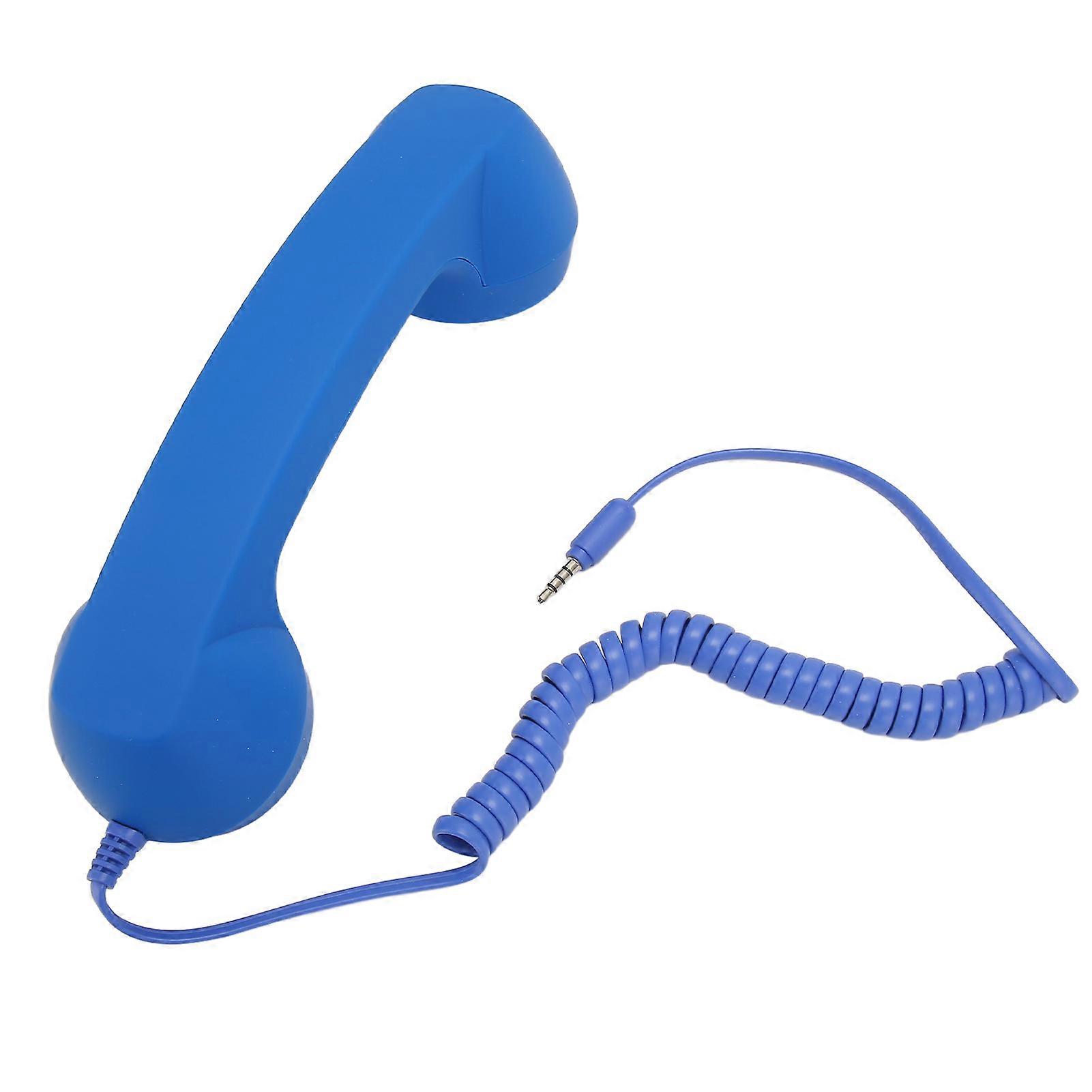 Cell Phone Handset 3.5mm Plug Retro Radiation Proof Wired Telephone Handset Receiver for Smartphone Computer Blue