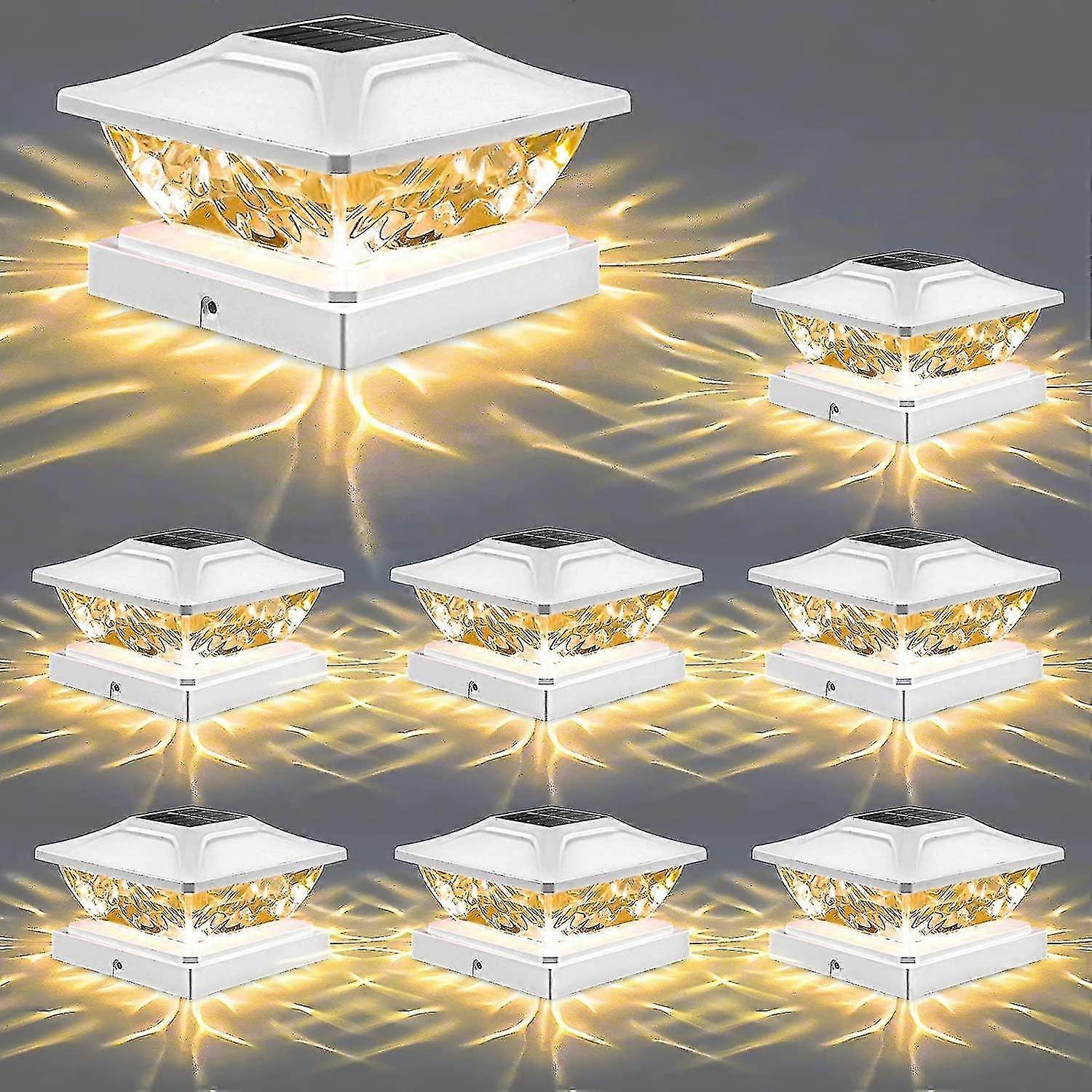 Lampes solaires à capuchon de poteau à l’extérieur: 8 Pack lumineux 2 modes Led Solar Fence Deck Lights pour 3.5x3.5 4x4 4.5x4.5 5x5 Poteaux en bois
