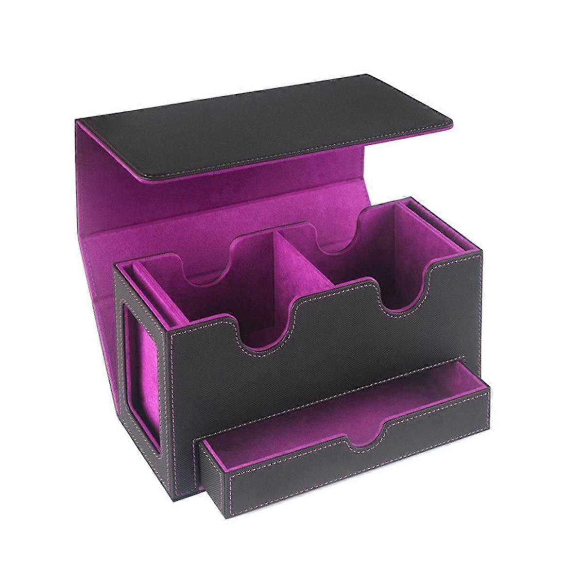 Portable Game Magnetic Card Storage Box, Drawer Storage Box with Viewing Window,Card Holder for Magic Game Cards Purple