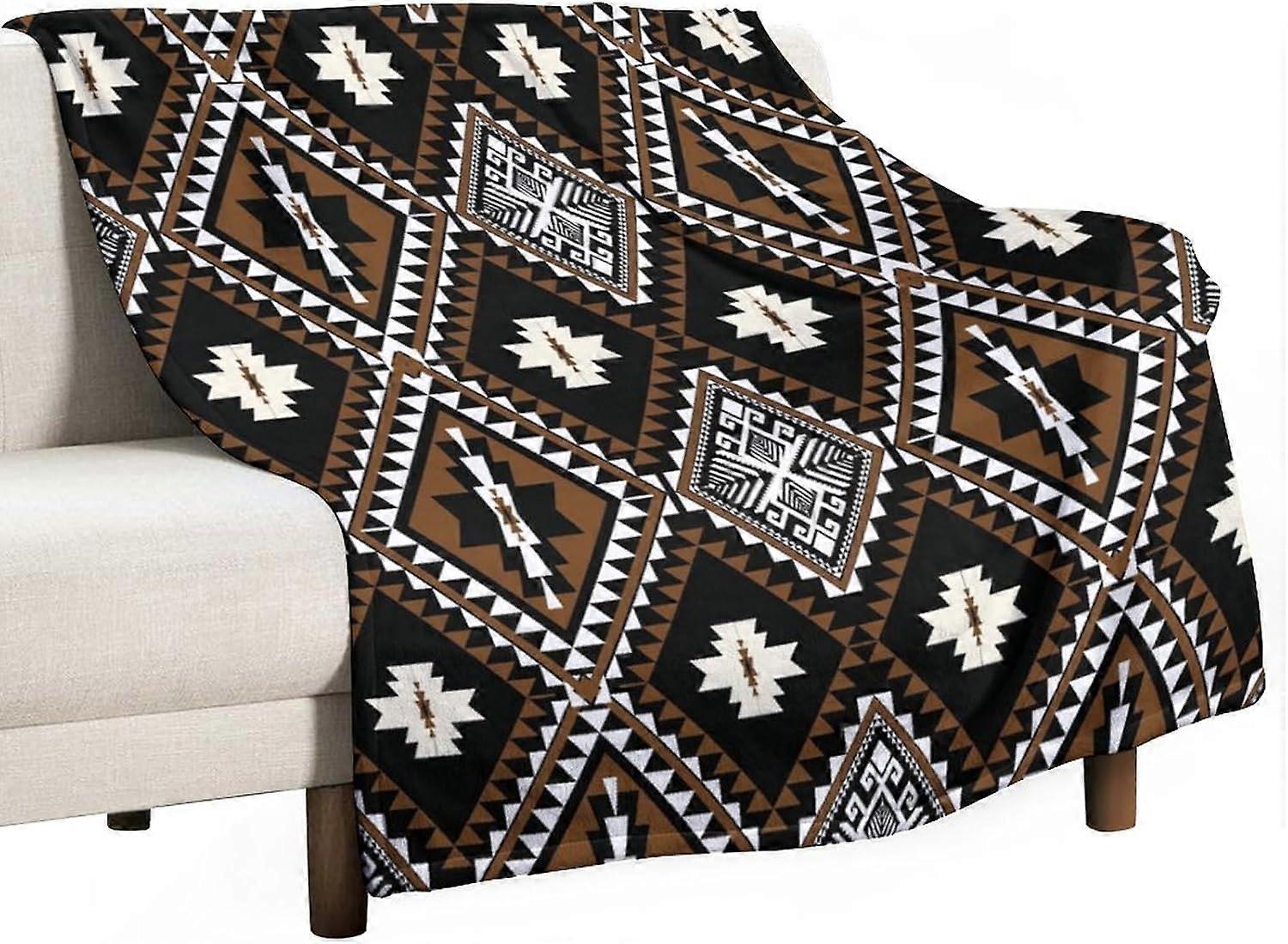 Rustic Western Throw Blanket, Southwestern Bohemian Ethnic Style Native Aztec Pattern Flannel Blanket for Sofa Bed, All Seasons 30"x40"