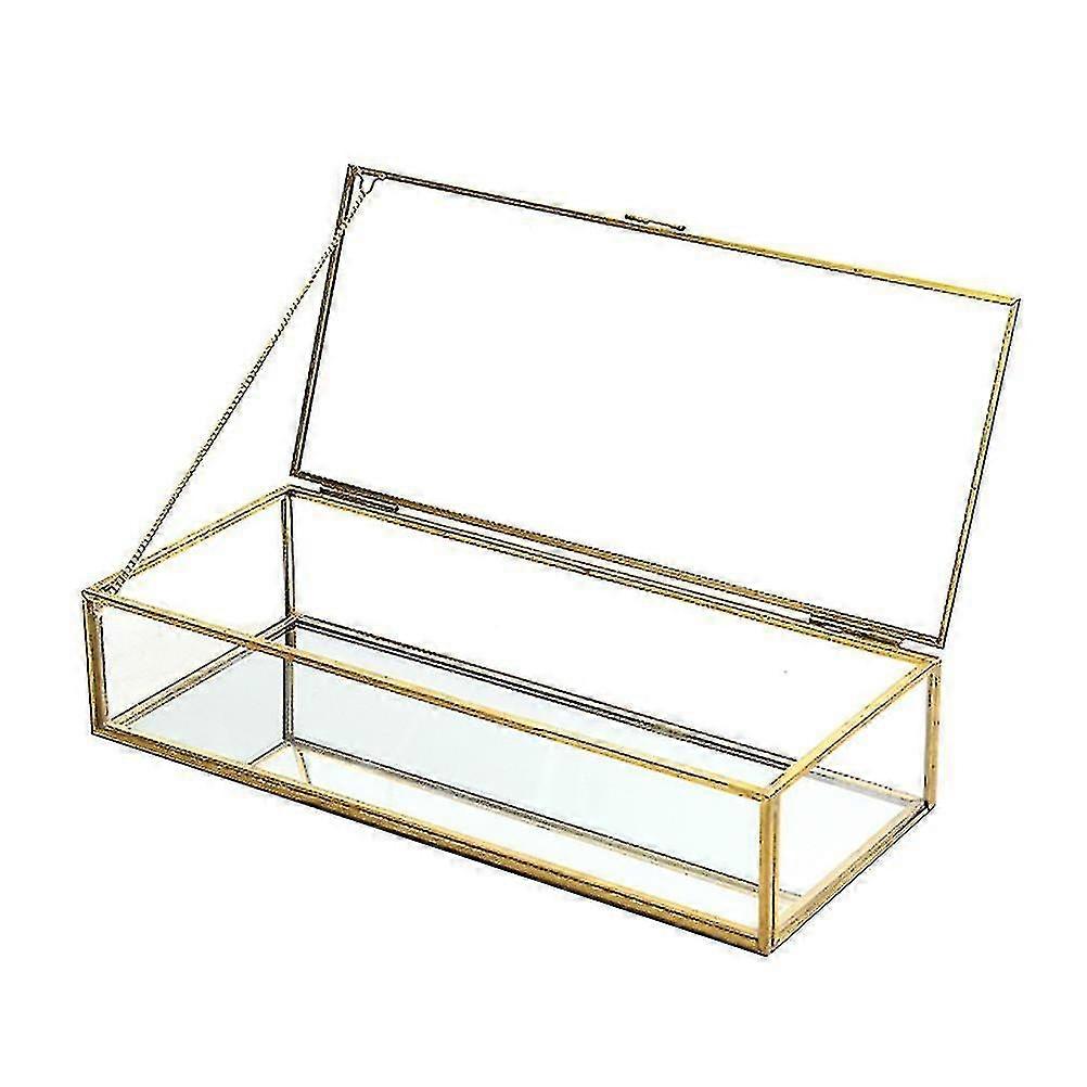 1pc Cosmetic Storage Box Glass Gold Trim Exquiste Container Case Makeup