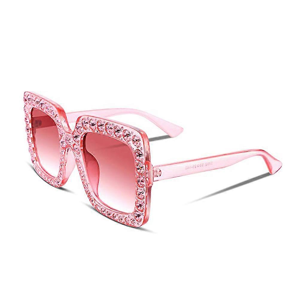 Frauen Sparkling Crystal Sonnenbrille Oversized Square Thick Frame