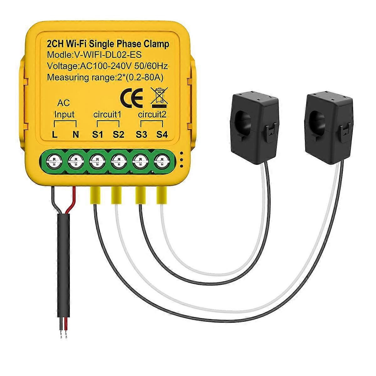 Tuya WiFi Power Meter Moniteur 2CH Moniteur de courant d’énergie en temps réel Notifications d’automatisation Smart L