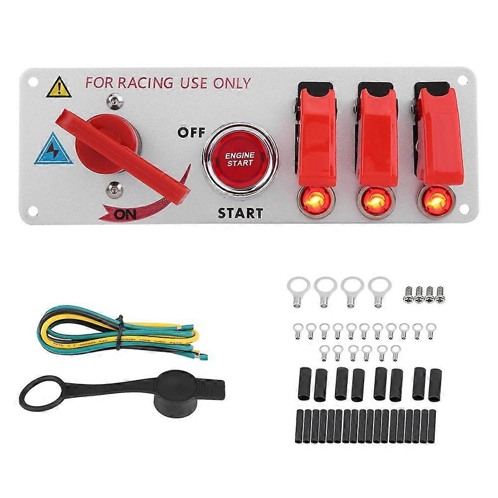 12V Racing Car Ignition Switch Panel Engine Start LED Push Button Toggle Panel