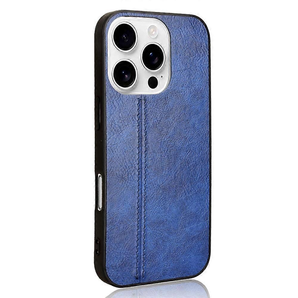 For iPhone 16 Pro Case Leather+TPU+PC Phone Cover Stitching Line - Blue