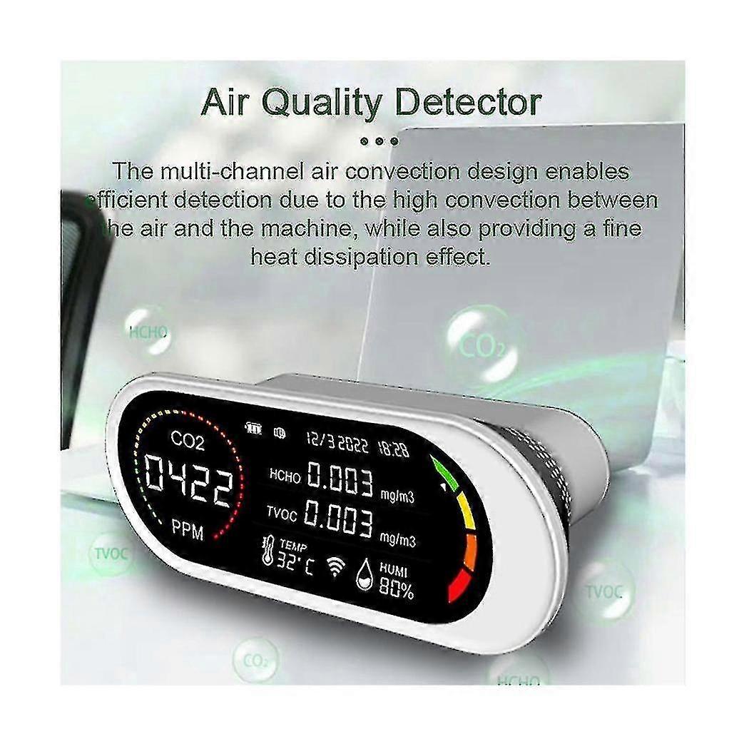 5 In 1 Air Quality Detector Tvoc Hcho Co2 Meter Carbon Dioxide Temperature Humidity Testing Air Qua