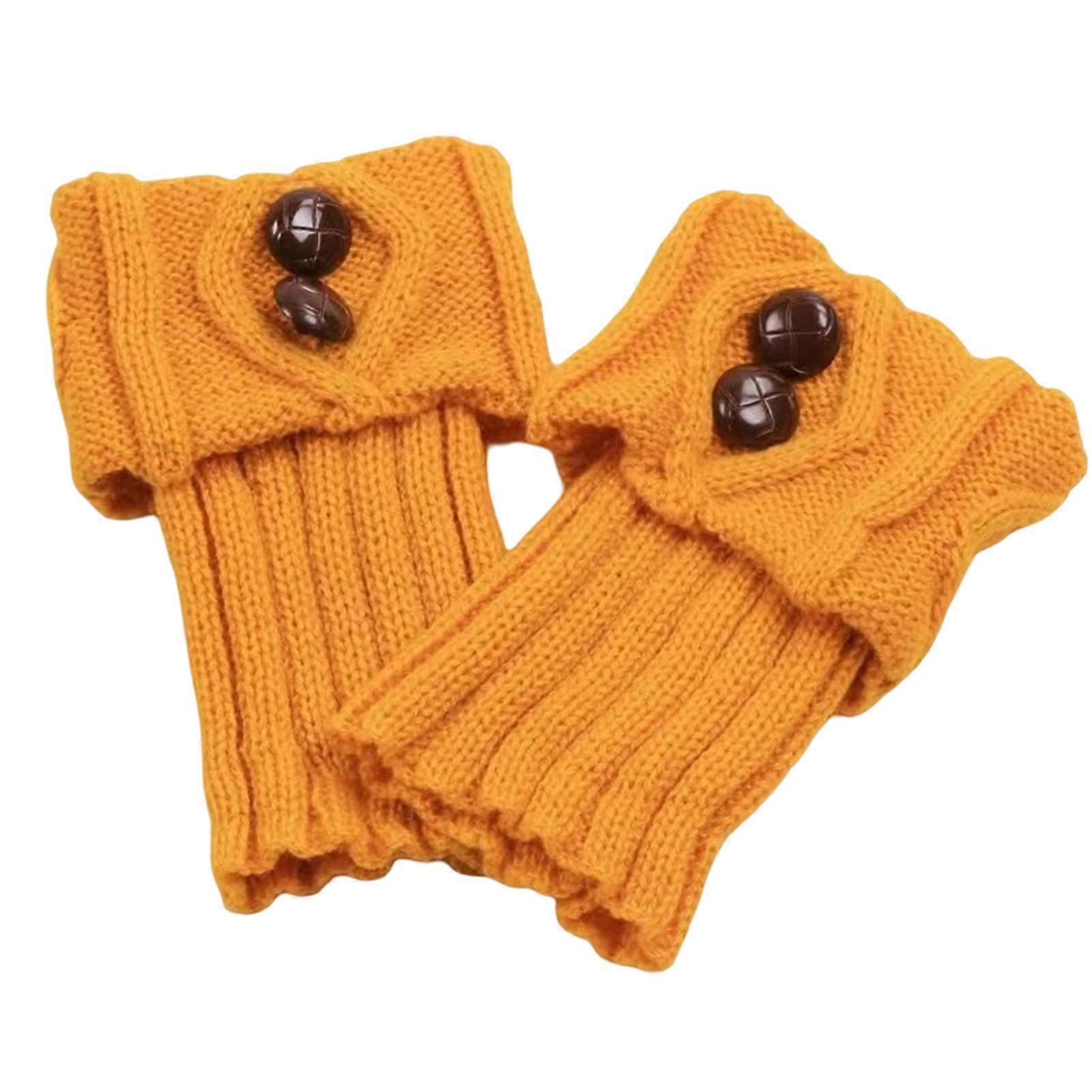 Autumn Winter Women\'s Boot Cover Short Socks Wool Knitted Warm Button Foot Cover Medium Tube Wool