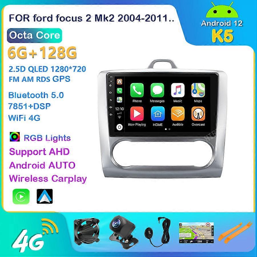 9inch Android 12 Car Radio Dvd Player Carplay For ford focus EXI MT 2 3 Mk2 2004 2005 2006 2007 -2011 2Din GPS Multimedia Player