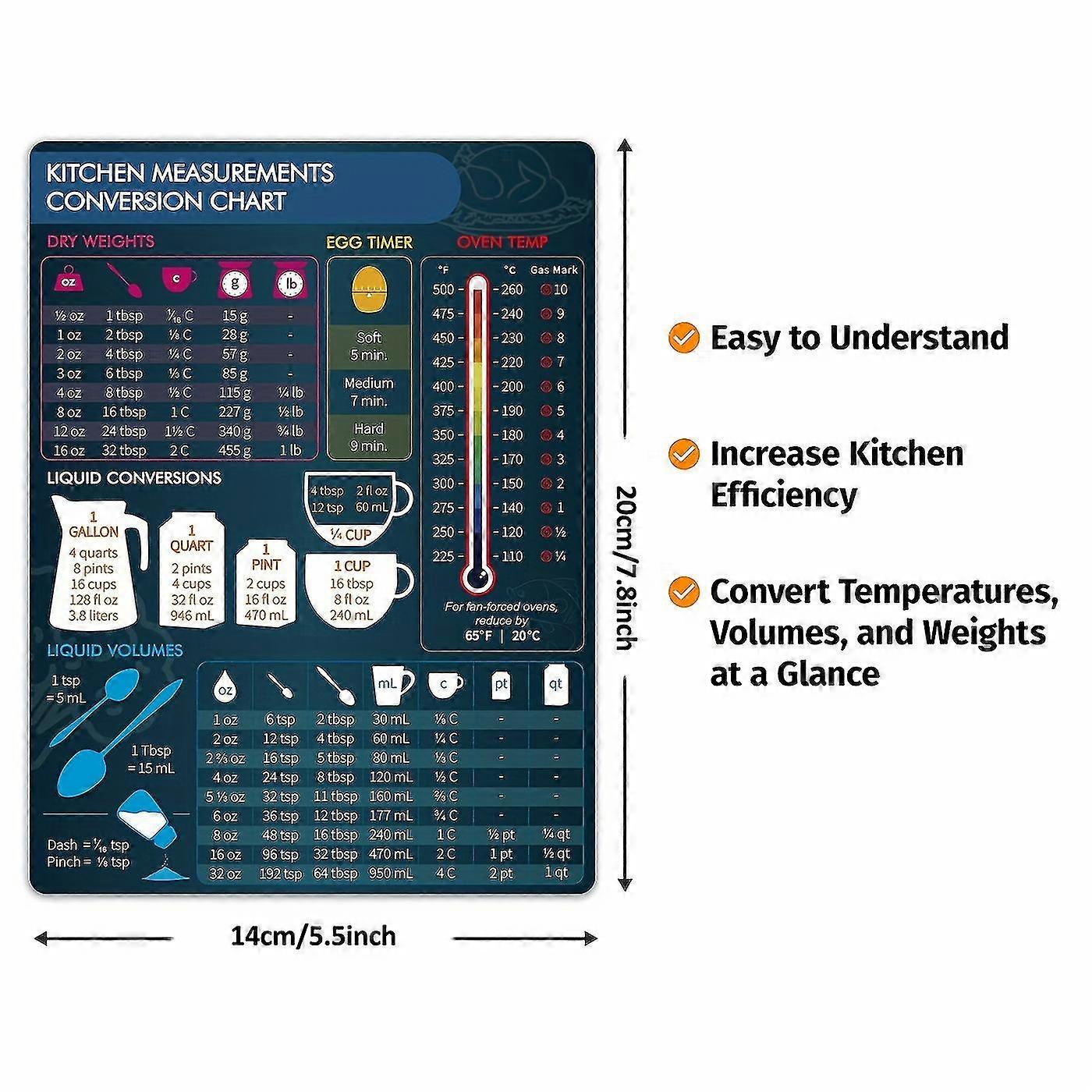 Keuken Conversietabel Magneet, Imperiaal & Metrisch Naar Standaard Conversietabel Decor Koken Metingen voor Voedsel, Meten van Gewicht, Vloeistof, Temperatuur, Recept Bakgereedschap Kookboek(Enkel 1 Keuken Conversietabel Magneet, Imperiaal & Metrisch Naar Standaard Conversietabel Decor Koken Metingen voor Voedsel, Meten van Gewicht, Vloeistof, Temperatuur, Recept Bakgereedschap Kookboek(Enkel 1