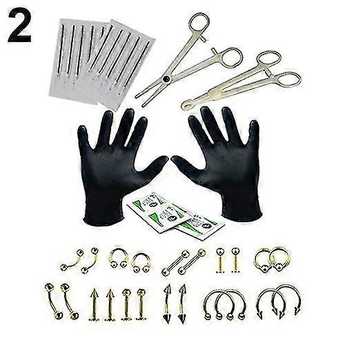 Professional Body Piercing Tool Kit Ear Nose Navel Nipple Stainless Steel Needles Set 2