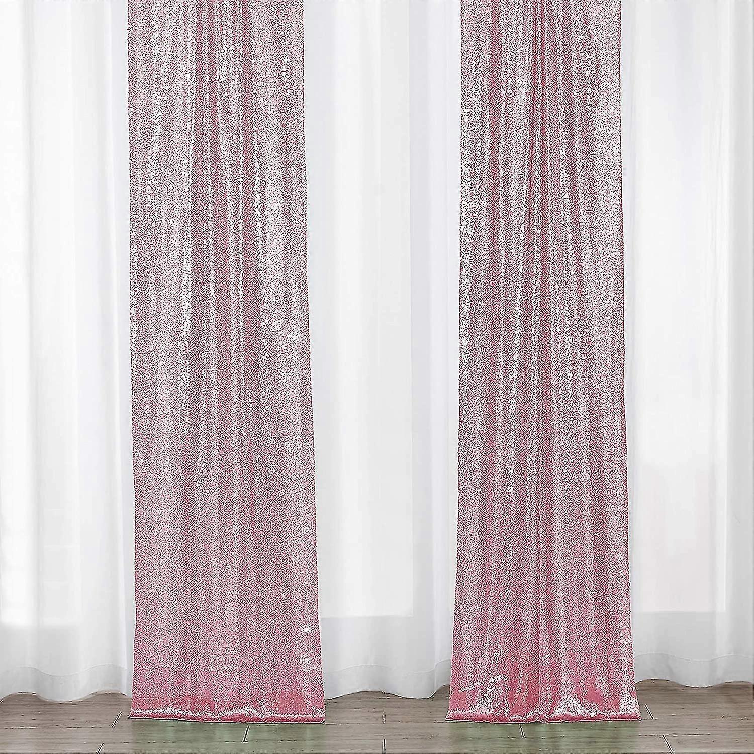 28ft-2pcs Light Pink Sequin Backdrop Curtains Panels, Photography Backdrop Glitter Curtains