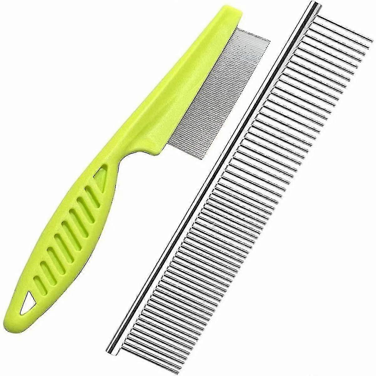 2-in-1 Dog Combs, Flea Comb, Metal Cat Comb With Stainless Steel Teeth And Lice Comb, Professional Grooming Tool For Long And Short Haired Dog, Cat