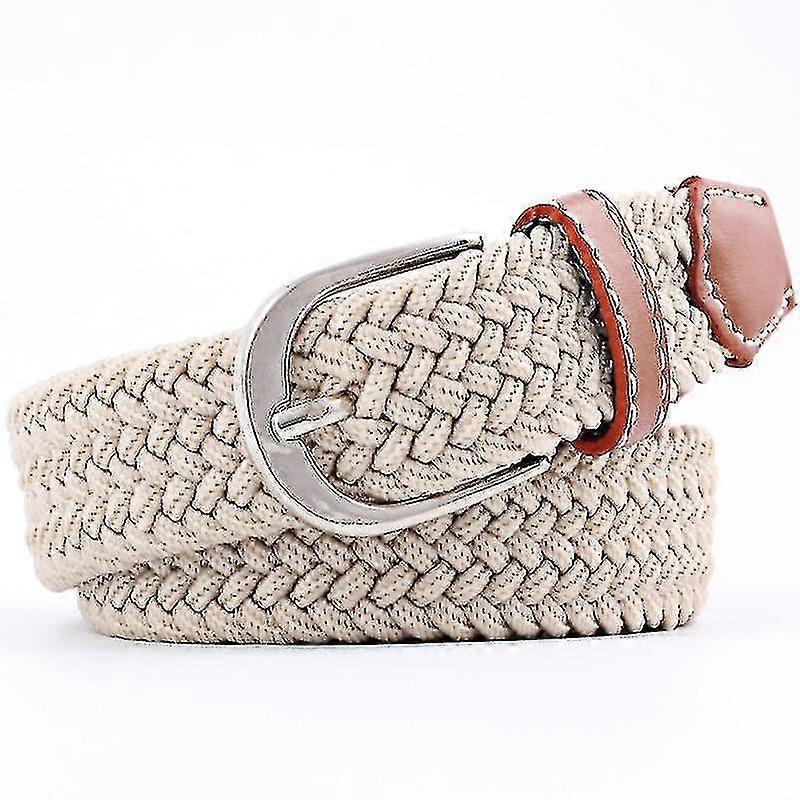 Unisex Elasticated Webbing Braided Trim Stretch Canvas Buckle Belt