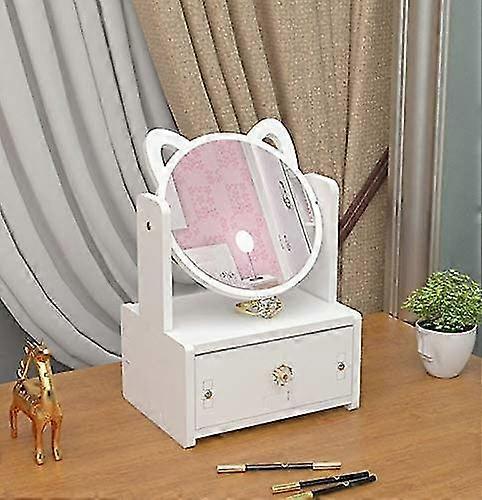 Cosmetic Storage Box - Single Drawer Round Mirror