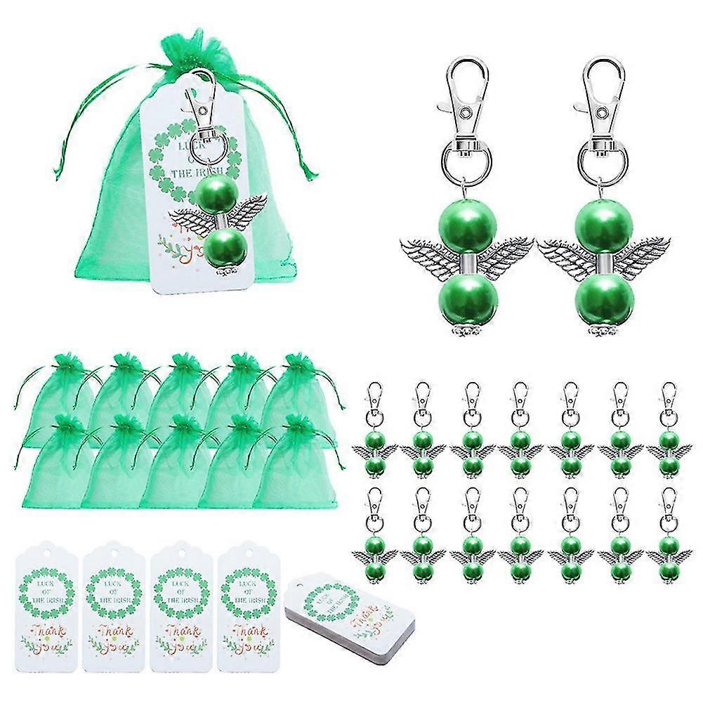 St. Patrick's Day Angel Wings Keychain Party Pendant Gift Key Chain Hooks With Green Candy Bag Iris