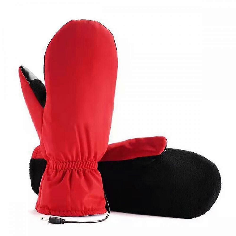 Red Leather Gloves Electric Heated Gloves USB Rechargeable