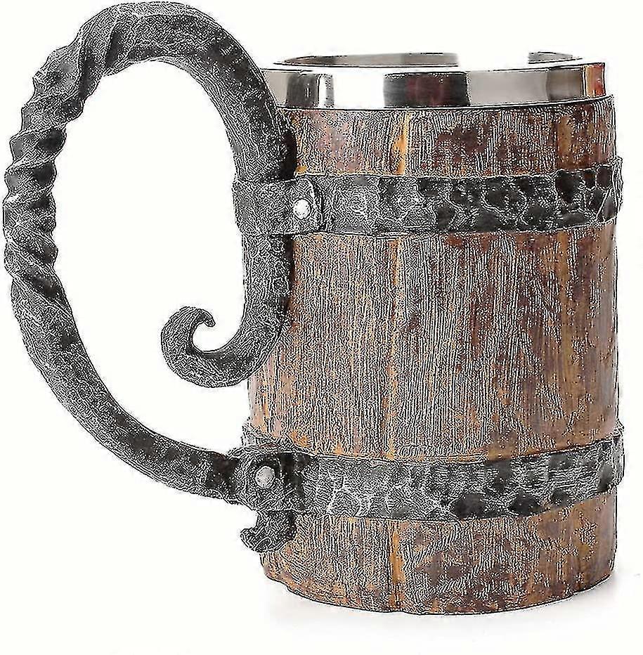 Vintage Imitation Oak Barrel Beer Mug, Viking Stainless Steel Beer Mug