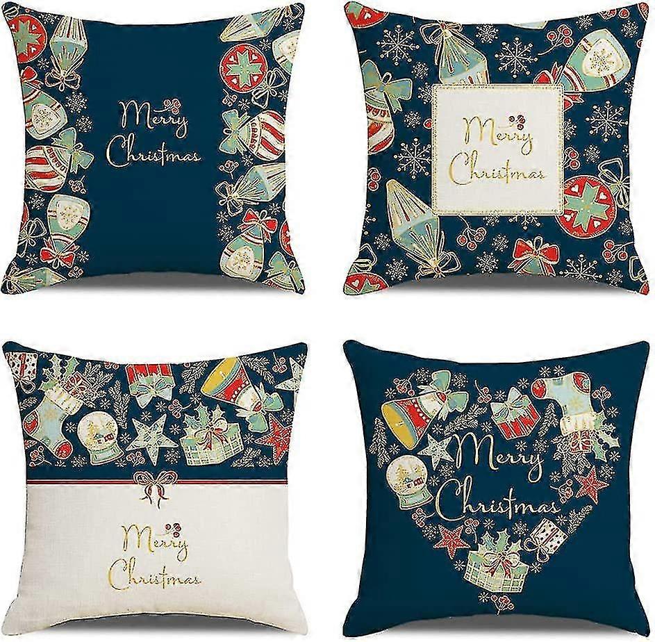 4pcs Christmas Theme Cushion Cover,45cm (blue)