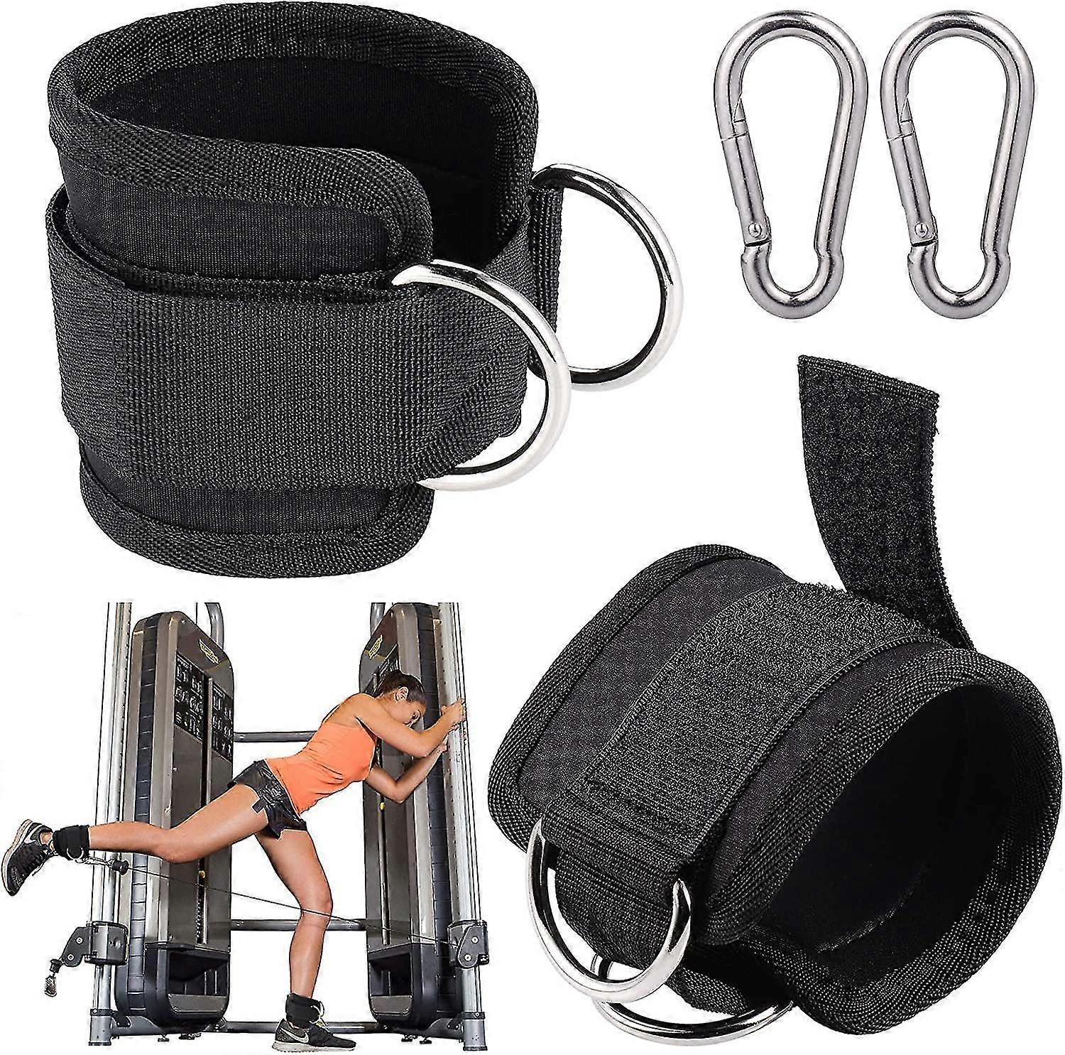 2 Pack Adjustable Ankle Straps For Cable Machine, Comfortable Ankle Strap, Double D-ring, Padded Attachment For Ankle Leg Exercises