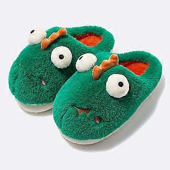 Winter Plüsch Hausschuhe Frauen Dinosaurier Flauschige Kunstpelz Hausschuhe Warm Paar Baumwolle Schuhe Home Anti-Rutsch Schlafzimmer Flache Schuhe Grün