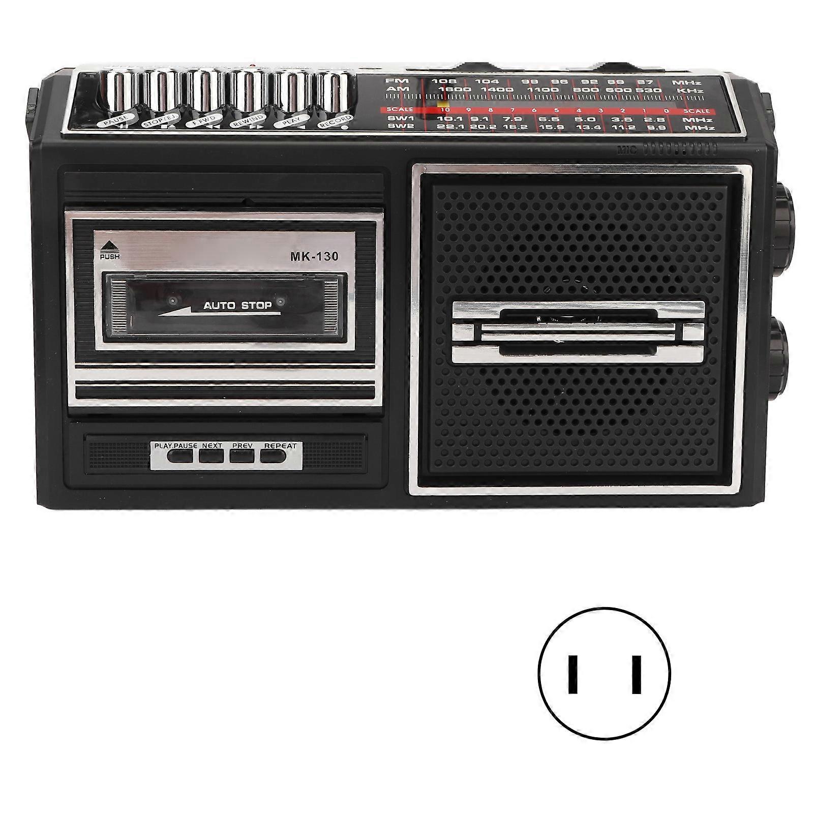 Cassette Player Recorder Full Band Noiseless Plug in Card AM FM Portable Radio for Elderly Children Silver US Plug 110V