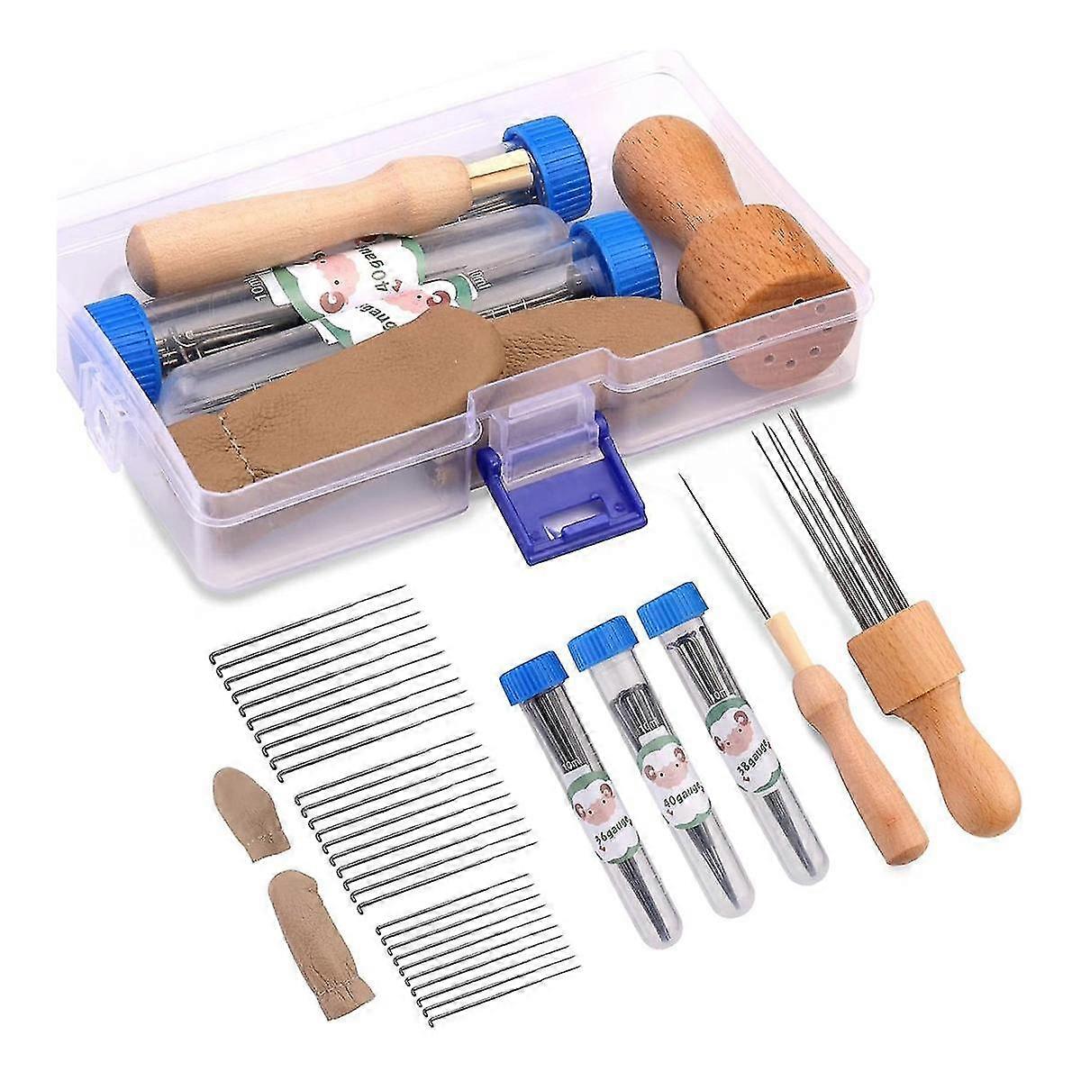 Wool Felting Needle Tools, Wool Felting Tool Kit With 3 Sizes Felting Needles And 1/8 Needle Wooden Handle For Needle