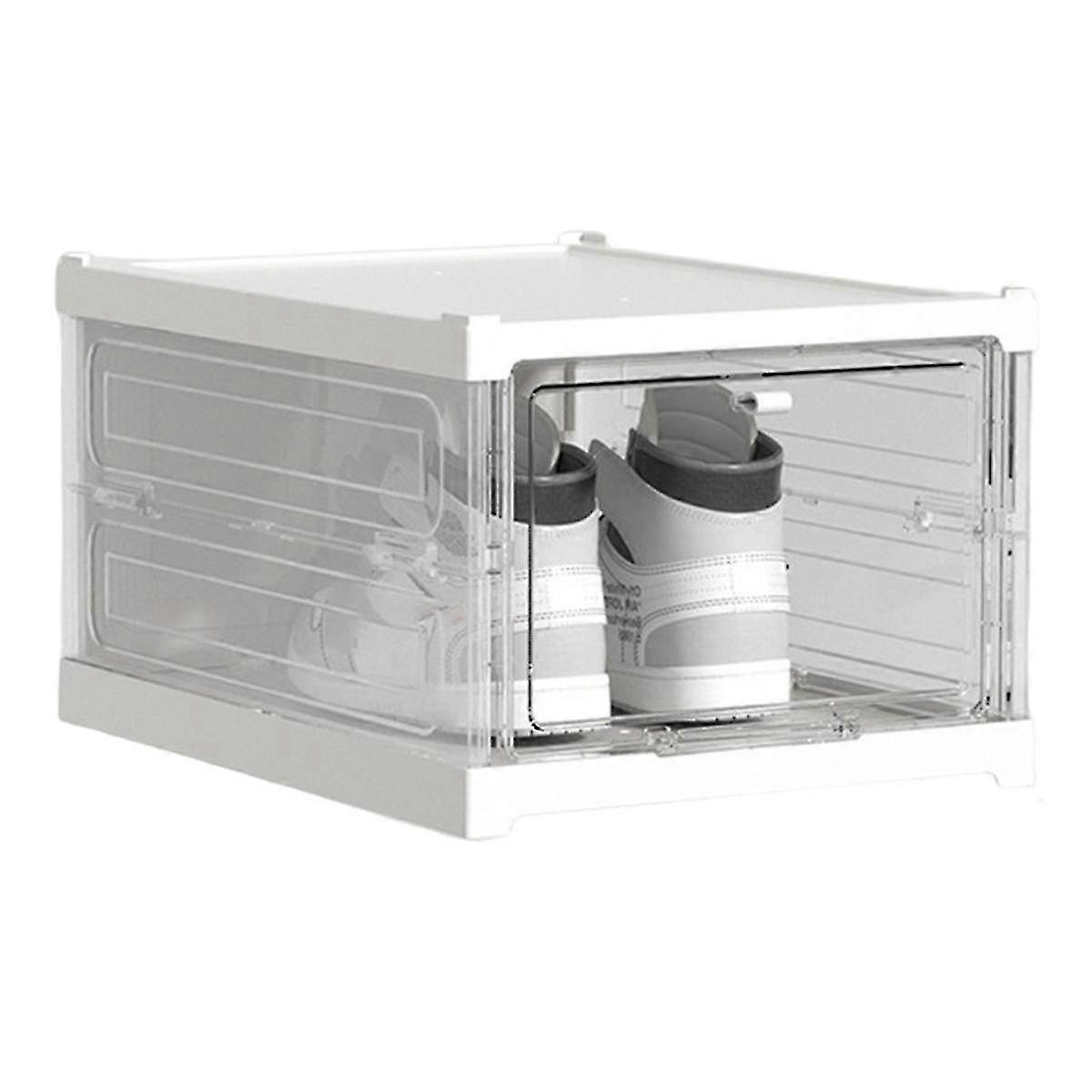 Foldable Integrated Shoe Box Organizer And Storage Boxes Cabinet Transparent Visible Installation Free Rack,white