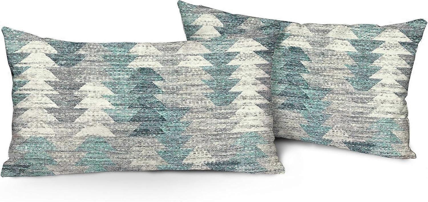 Boho pudebetræk 12 "x20" sæt med 2 moderne cyan boheme tæppe dobbeltsidet mønster linned pudebetræk pudebetræk til bondegård sofa sovesofa deco