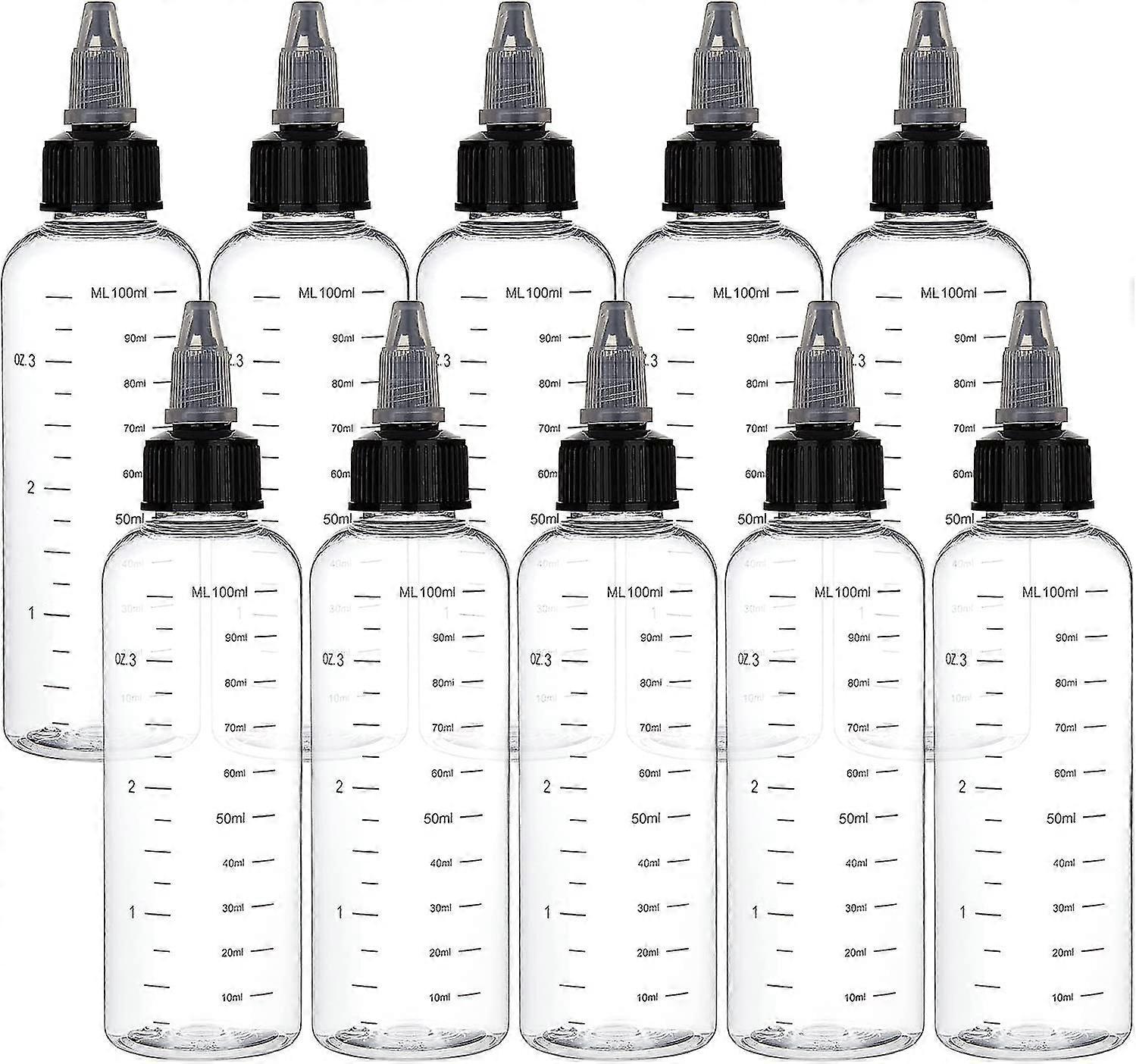 10pcs 100ml Transparent Plastic Squeeze Bottles With Scale And Black Twist Cap Graduated Squeeze Dispensing Bottles For Ink Liquid, Oils, Gels, Glue