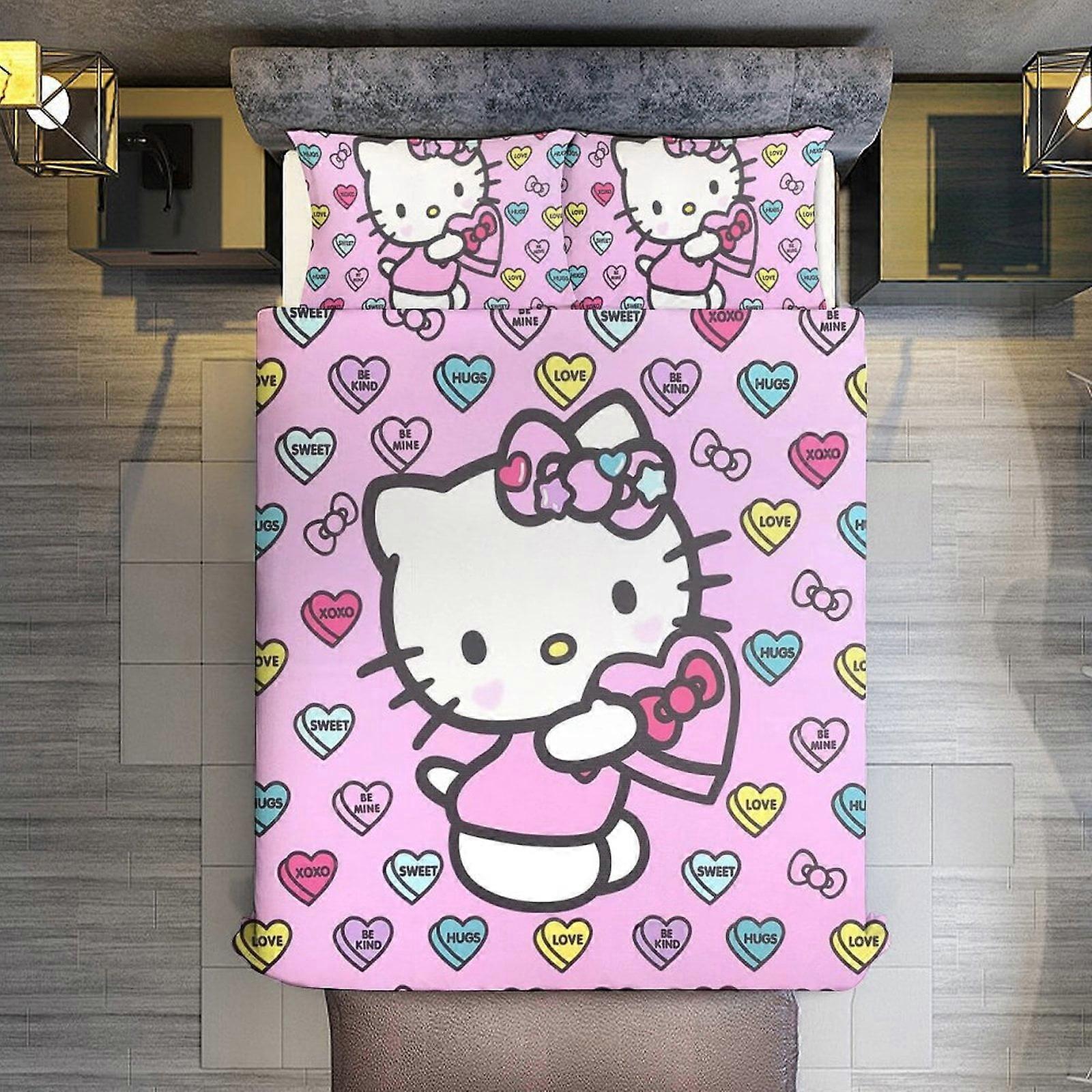 KA579 Hello Kitty Print Comforter Set,3Pcs Bedding Set Printed Comforter with 2 Pillowcases,Warm and comfortable RM579