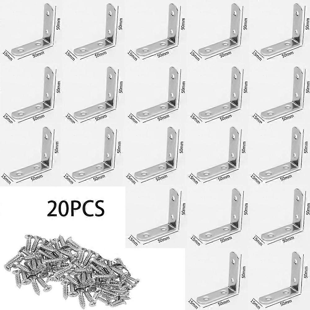 20 Pcs (approx 16*50*50mm) 90 Degree Right Angle Bracket, Metal Bracket, Bracket, Angle Bracket Stainless Steel Corner Bracket Corner Bracket Assembly