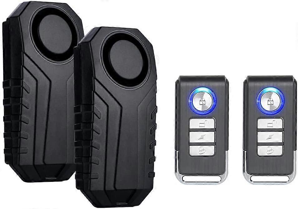 2 Set Wireless Bike Anti-theft Alarm Security Vibration Motion Sensor with Remote Control for Bike Motorcycle Vehicle Scooter 113dB IP55 Waterproof