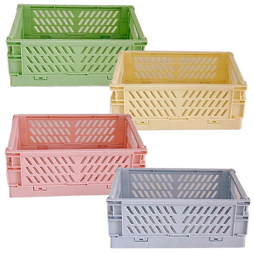Mini Basket Plastic Shelf Home Kitchen Storage Box Organizer - Stacked Foldable Storage Basket (4 Pack)