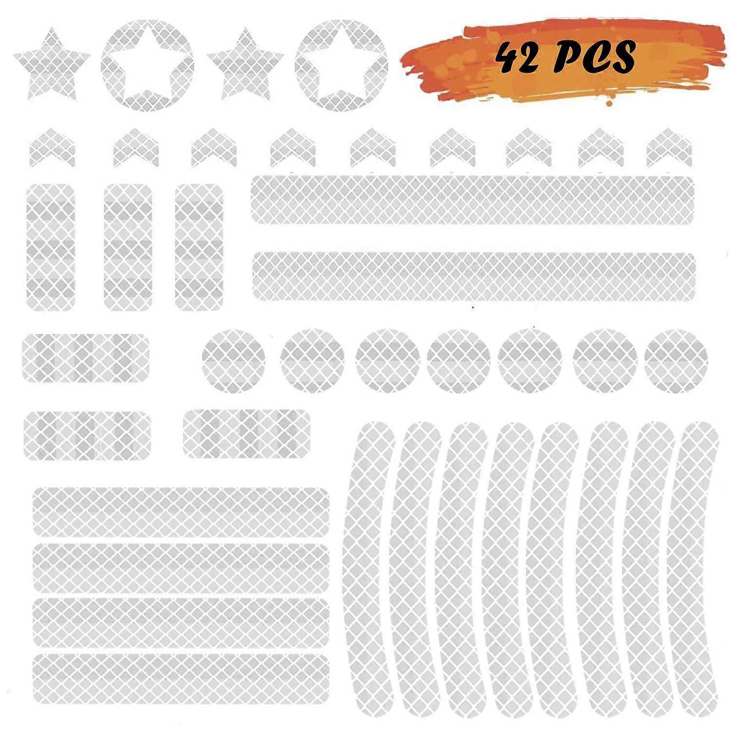 42 Pieces Reflective Bike Helmet StickerWhite,Self-adhesive Bike Reflective Tape,Reflective Stickers for Bikes,Reflective Bike Sticker for Scooter,Hel