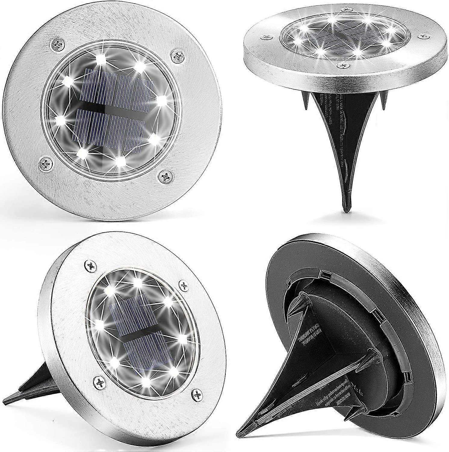 Solar Ground Lights, 4 Pack Solar Disk Lights Outdoor, 8 Led Upgraded Waterproof In-ground
