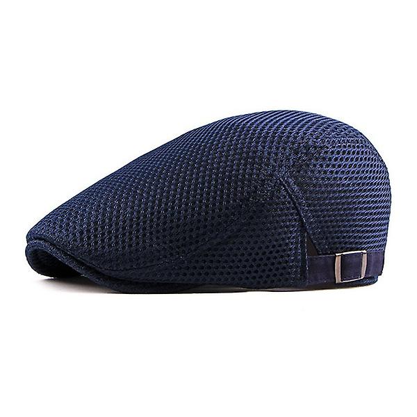 Breathable Mesh Summer Hat Adjustable Newsboy Beret Ivy Cap Blue)