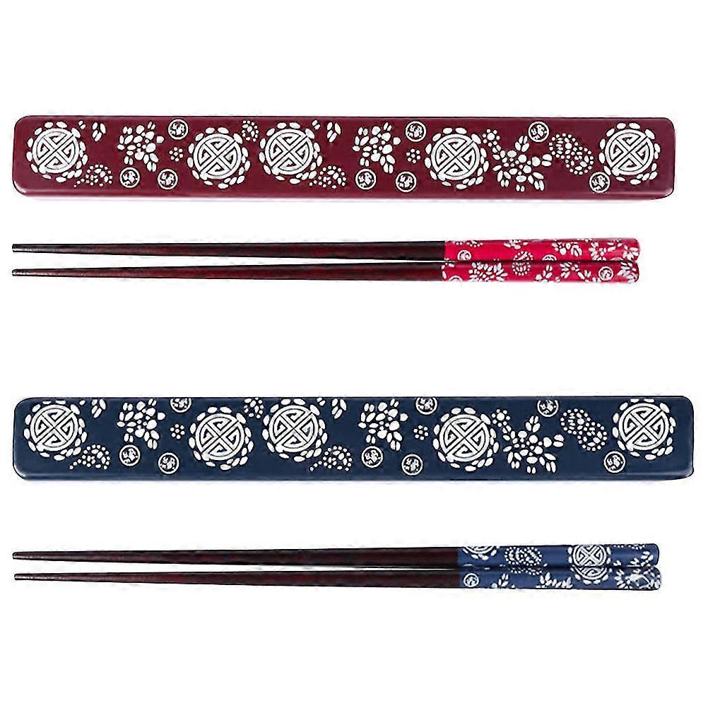 2 Sets of Japanese Style Chopsticks with Storage Boxes Portable Chopsticks Sets
