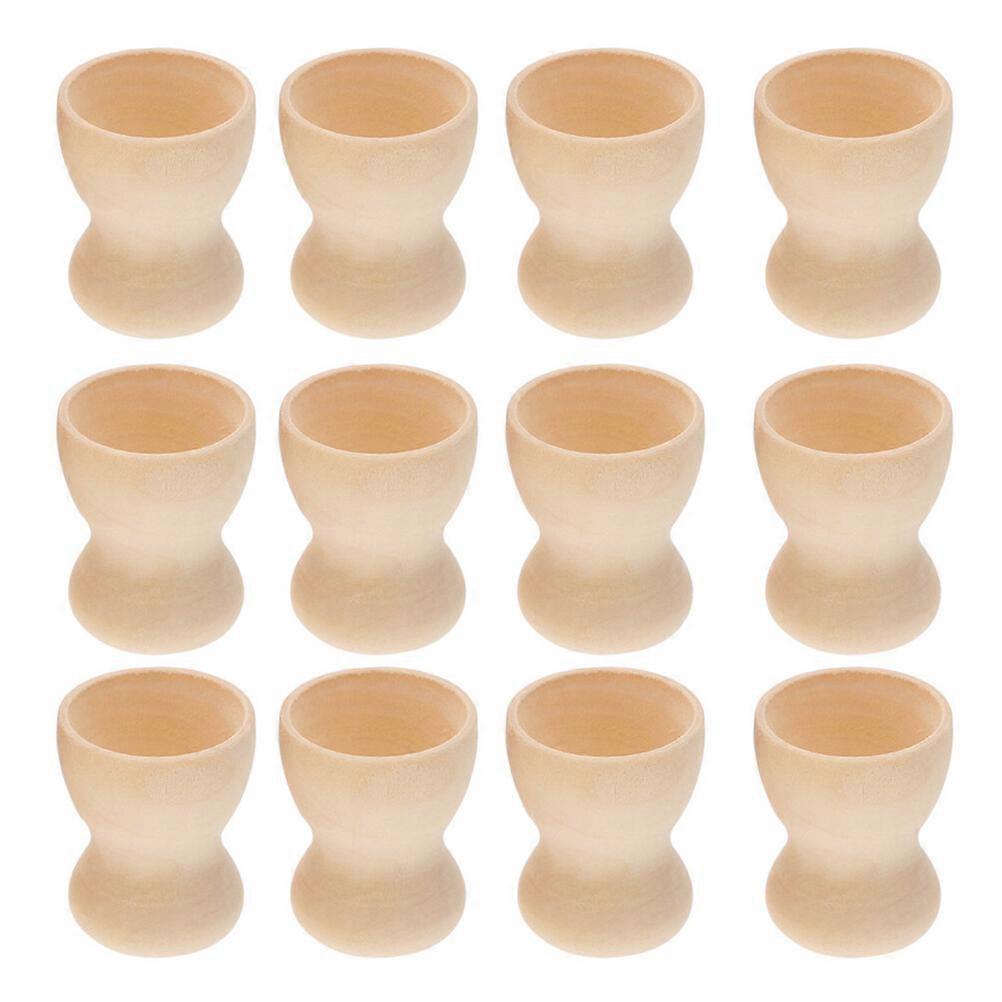 12Pcs Wood Egg Cup Interesting Children DIY Egg Cup Easter Graffiti Egg Cups