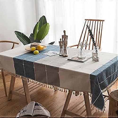 Tablecloths Rectangle Washable Table Cloth Heavy Duty Dust-Proof Table Cover for Party Kitchen Dining Table with Tassel Stitching (Bluegray, 55\"X63\"