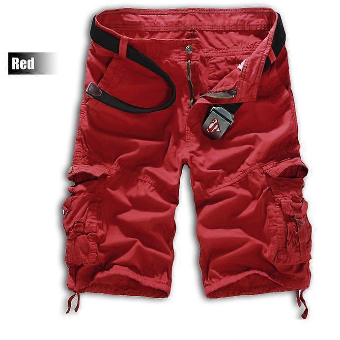 Men Military Pockets Army Cargo Shorts Half Pants Camo Work Bottoms(Red)