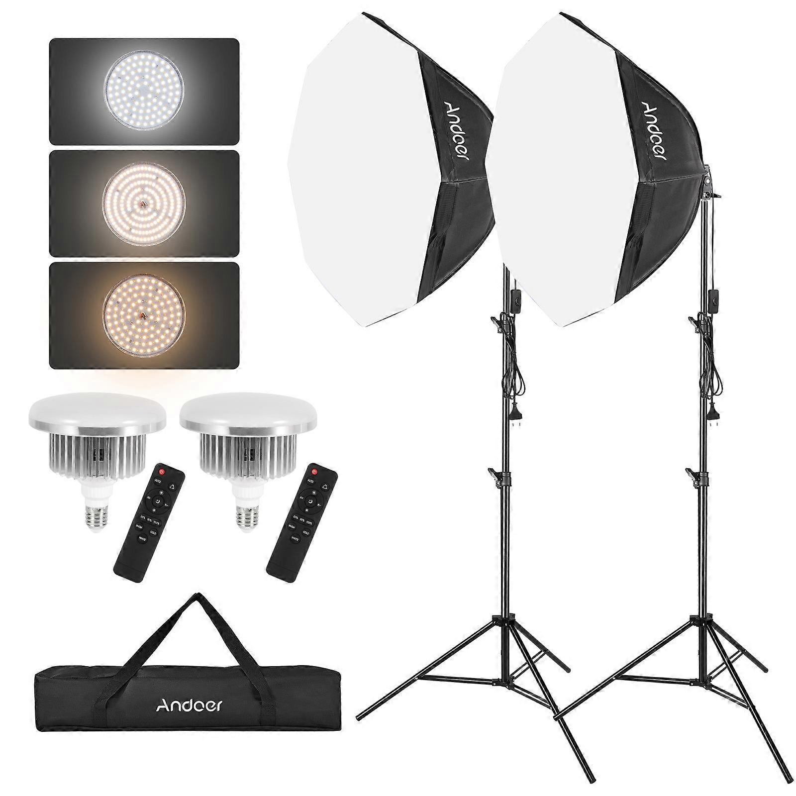 Andoer Studio Photography Softbox Lighting kit with 85W 2800K-5700K LED Light + Octagon Softbox for Portrait Product Photo Video
