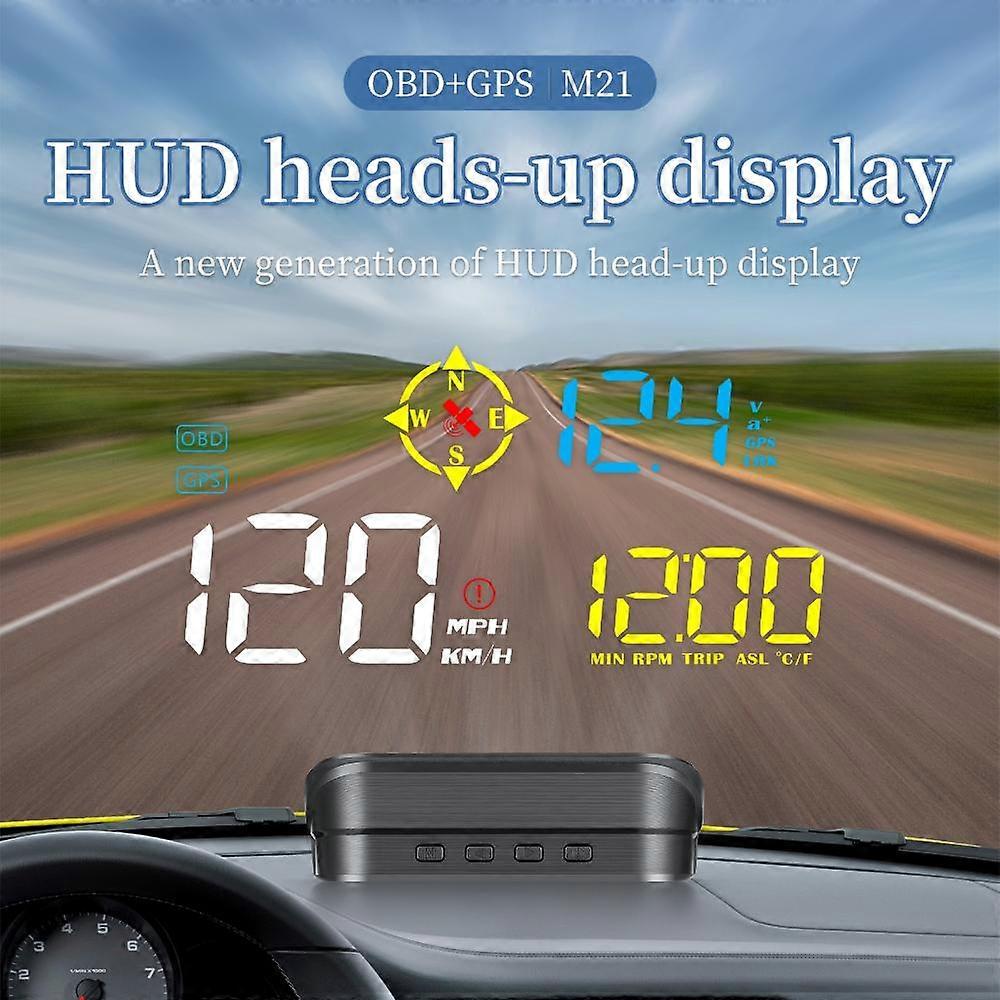 M21 HUD Head Up Display OBD2 GPS Dual System Car Speedometer Windshield Projector Speed Time Voltage Altitude Overspeed Alarm